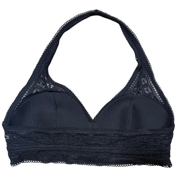 Aerie Lace Bralette Halter Mesh Stretch Padded Bra Junior's Size Large Black - Picture 2 of 8
